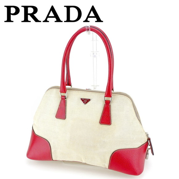 Prada Boston beige Leather bag red handbag - Picture 1 of 6